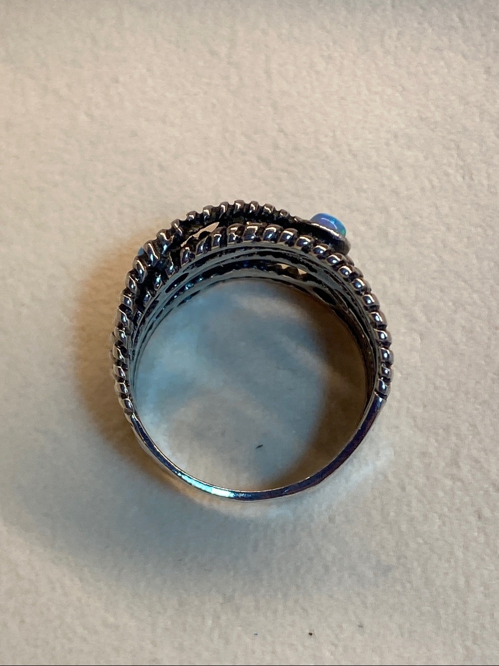 925 Sterling Silver Blue Opal Multi-Band Statement Ring Size 7 - Picture 5 of 6